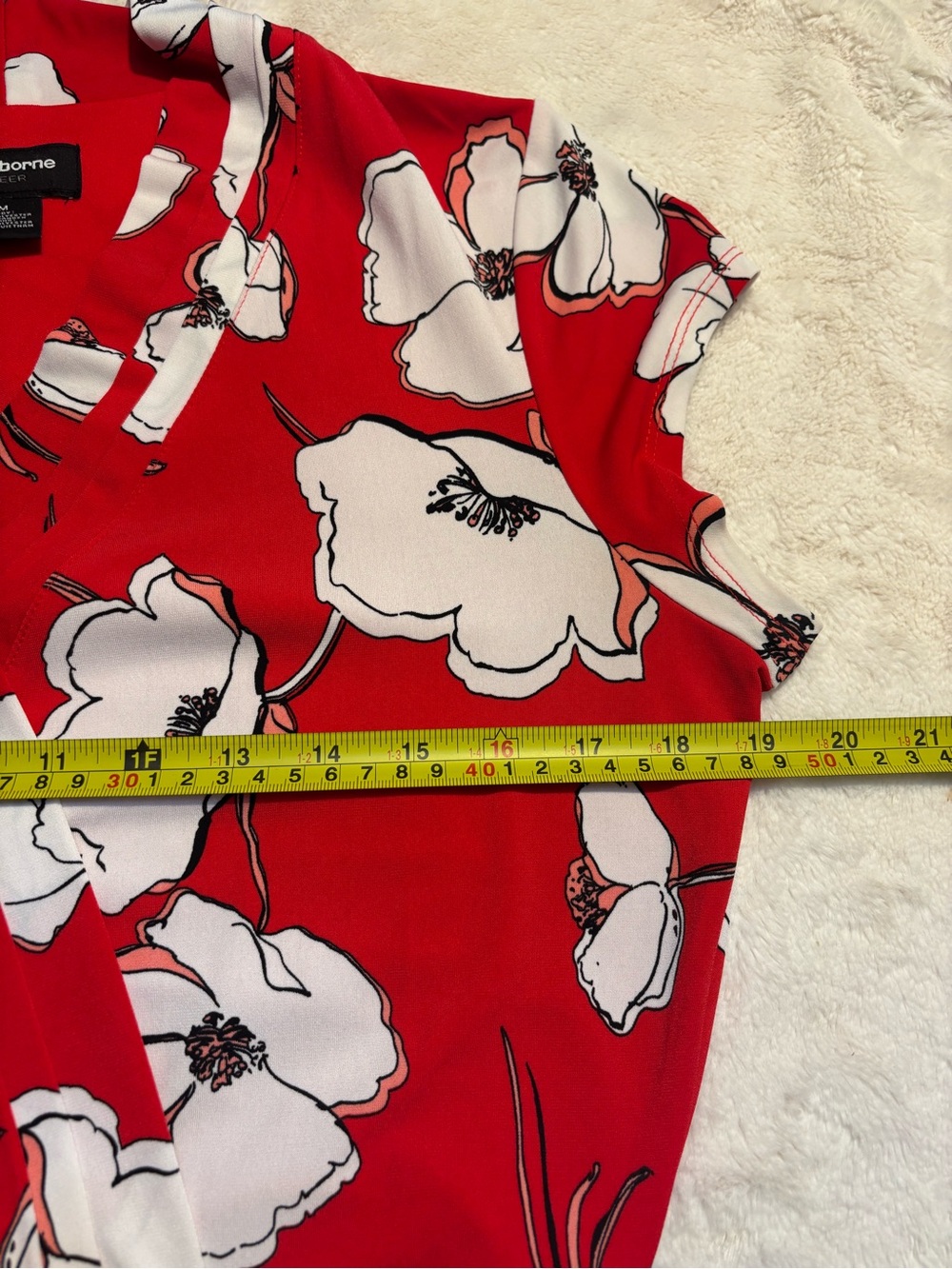 Liz Claiborne Dress Medium Red Faux-Wrap White Floral Midi Side Tie Retro Lined - Picture 11 of 13